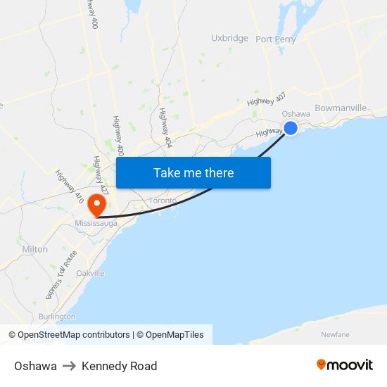 Oshawa to Kennedy Road map