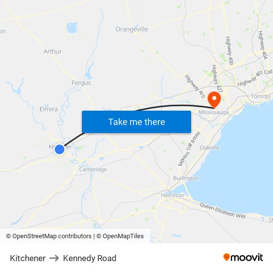 Kitchener to Kennedy Road map