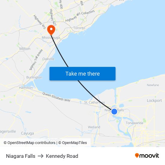Niagara Falls to Kennedy Road map