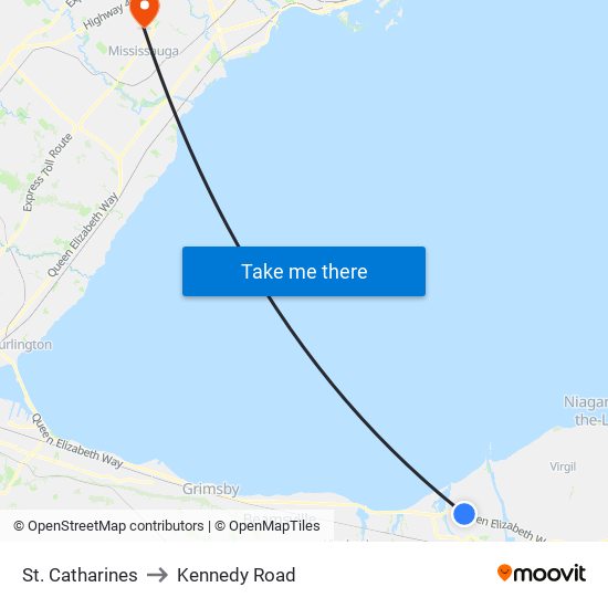 St. Catharines to Kennedy Road map
