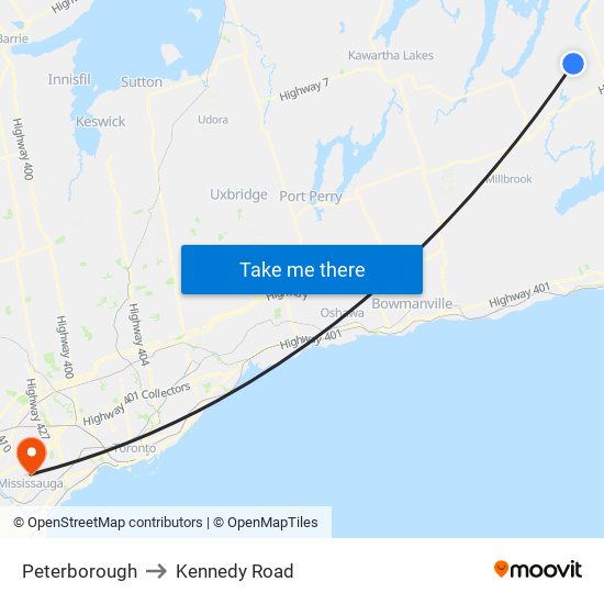 Peterborough to Kennedy Road map