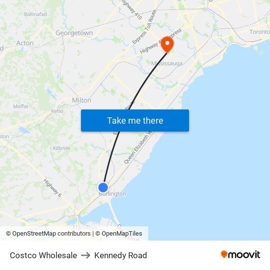 Costco Wholesale to Kennedy Road map