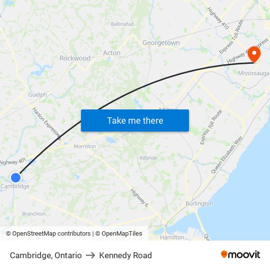 Cambridge, Ontario to Kennedy Road map