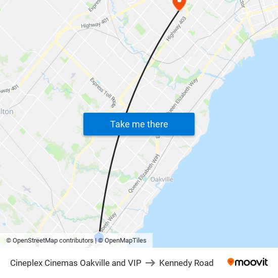 Cineplex Cinemas Oakville and VIP to Kennedy Road map