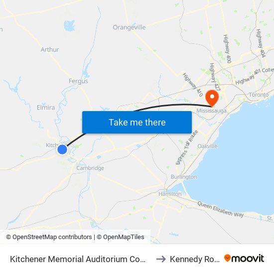 Kitchener Memorial Auditorium Complex to Kennedy Road map