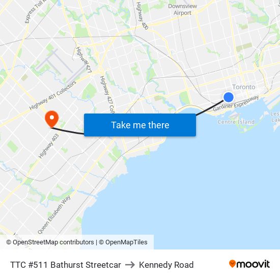 TTC #511 Bathurst Streetcar to Kennedy Road map