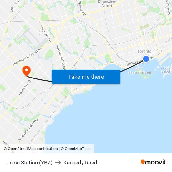 Union Station (YBZ) to Kennedy Road map