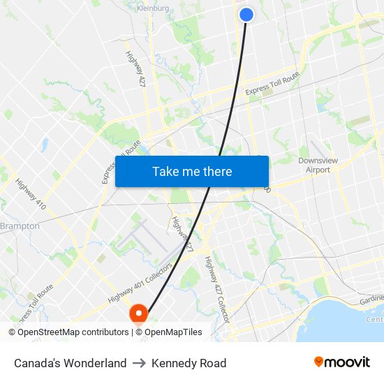 Canada's Wonderland to Kennedy Road map