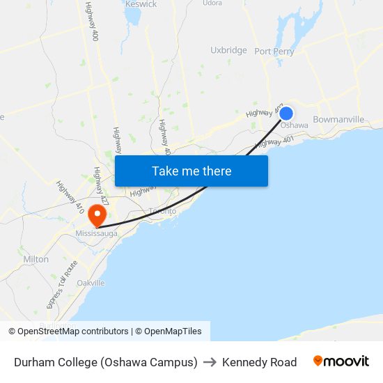 Durham College (Oshawa Campus) to Kennedy Road map