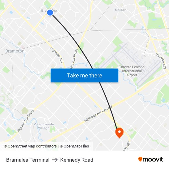 Bramalea Terminal to Kennedy Road map