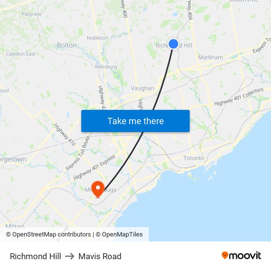 Richmond Hill to Mavis Road map