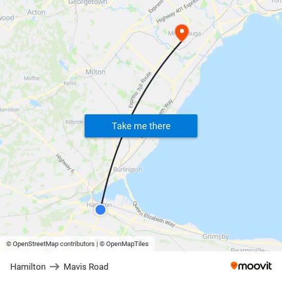 Hamilton to Mavis Road map