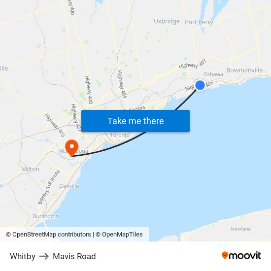 Whitby to Mavis Road map