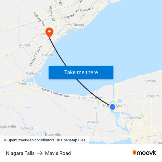 Niagara Falls to Mavis Road map