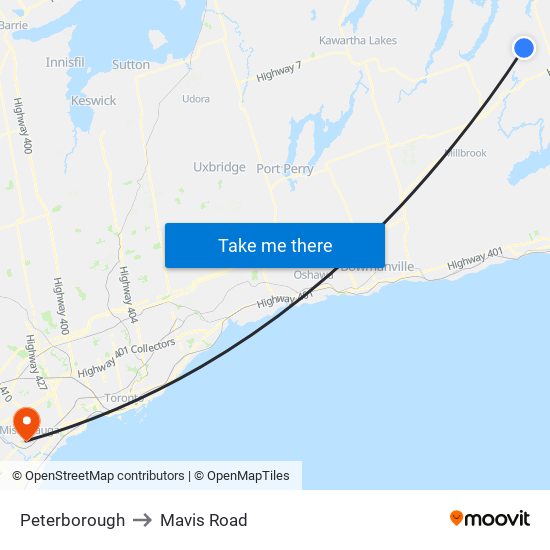 Peterborough to Mavis Road map