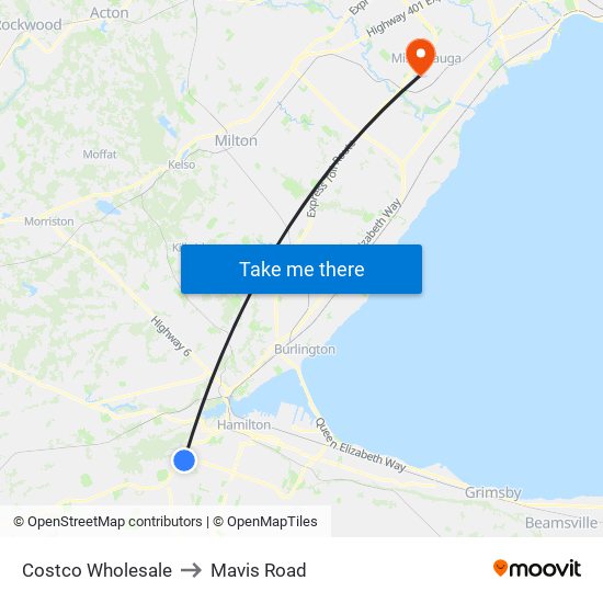 Costco Wholesale to Mavis Road map