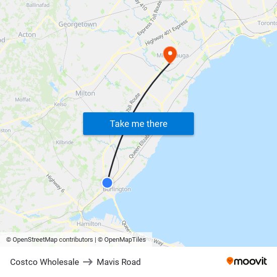 Costco Wholesale to Mavis Road map