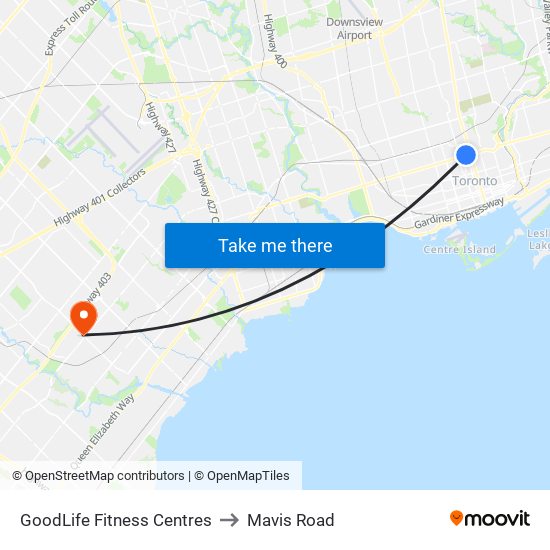 GoodLife Fitness Centres to Mavis Road map