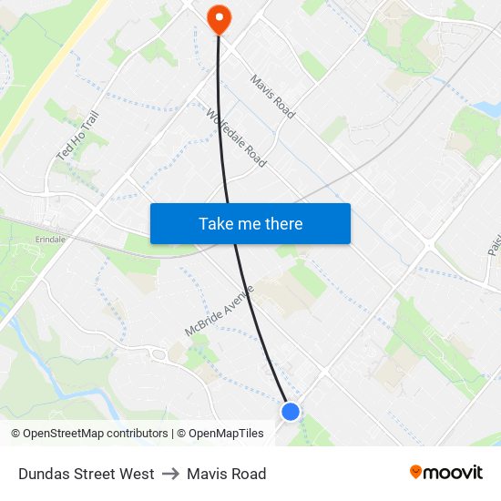 Dundas Street West to Mavis Road map