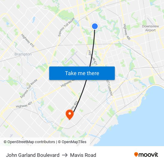 John Garland Boulevard to Mavis Road map