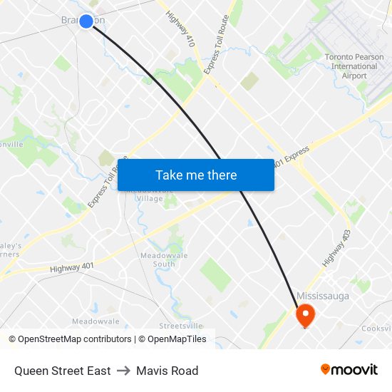 Queen Street East to Mavis Road map