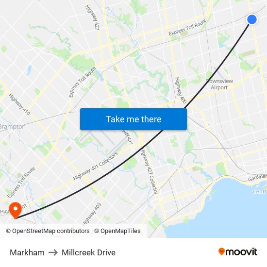 Markham to Millcreek Drive map