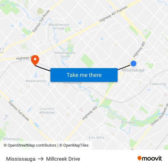 Mississauga to Millcreek Drive map