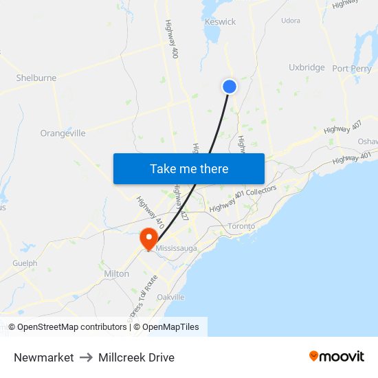 Newmarket to Millcreek Drive map