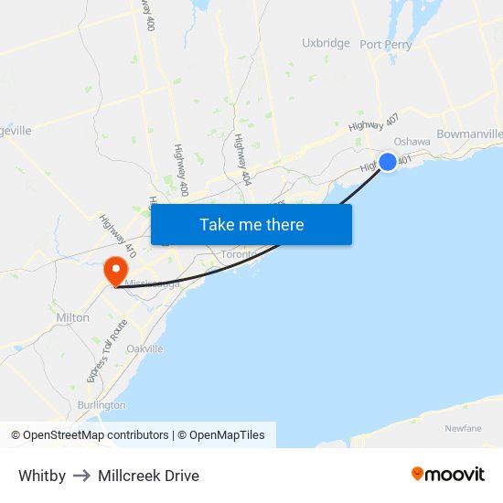 Whitby to Millcreek Drive map