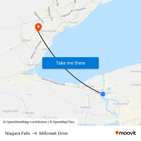 Niagara Falls to Millcreek Drive map