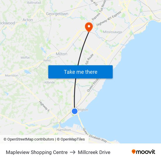 Mapleview Shopping Centre to Millcreek Drive map