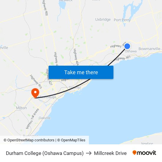 Durham College (Oshawa Campus) to Millcreek Drive map