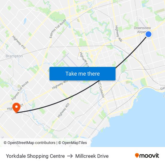 Yorkdale Shopping Centre to Millcreek Drive map