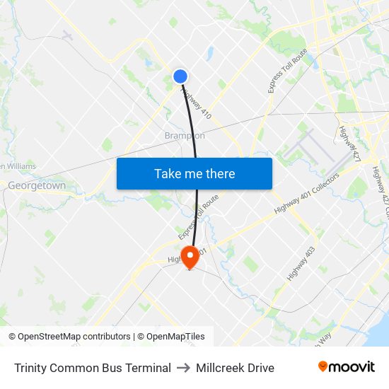 Trinity Common Bus Terminal to Millcreek Drive map