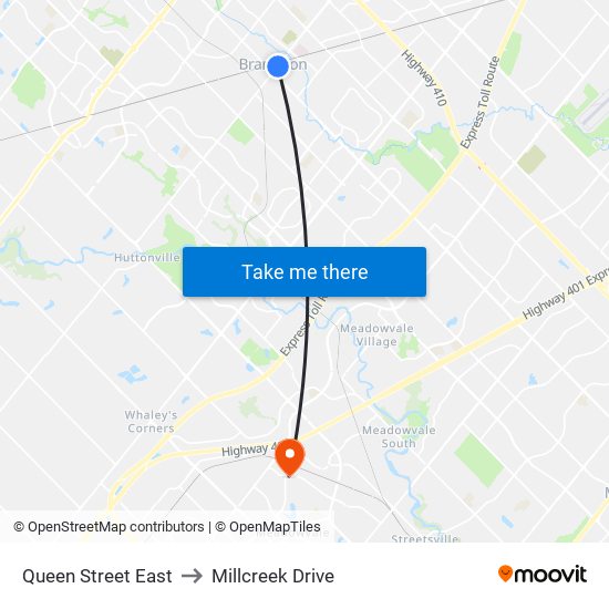 Queen Street East to Millcreek Drive map