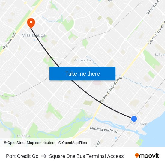 Port Credit Go to Square One Bus Terminal Access map