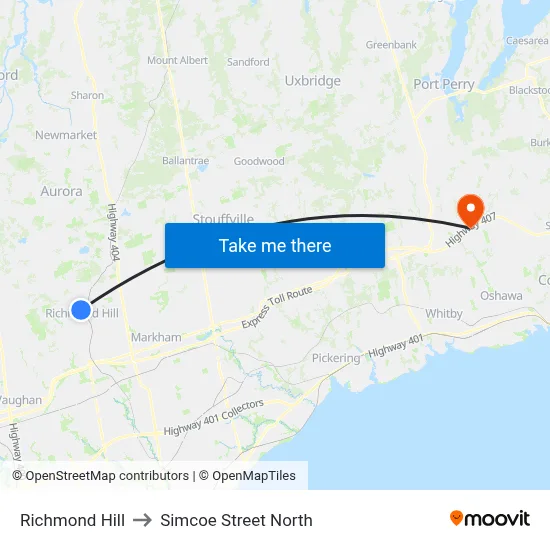 Richmond Hill to Simcoe Street North map
