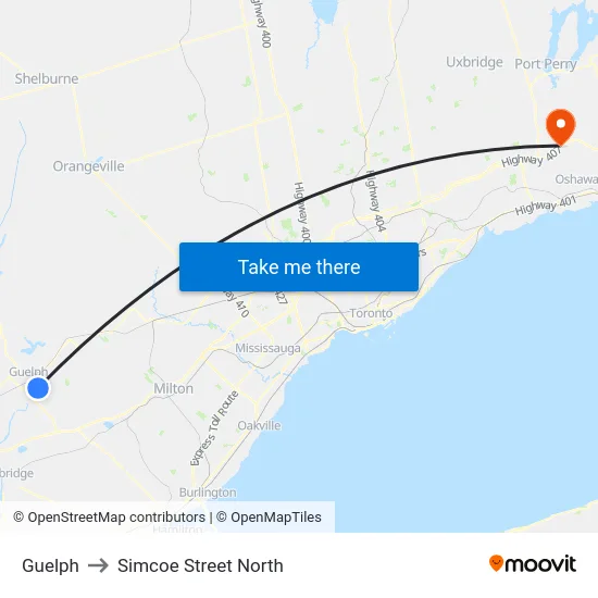Guelph to Simcoe Street North map