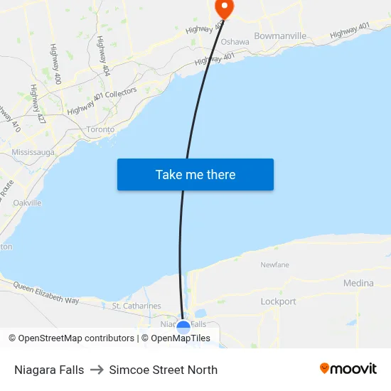 Niagara Falls to Simcoe Street North map