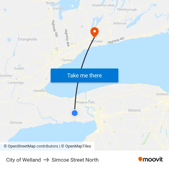 City of Welland to Simcoe Street North map