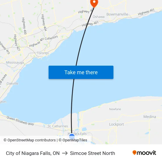 City of Niagara Falls, ON to Simcoe Street North map