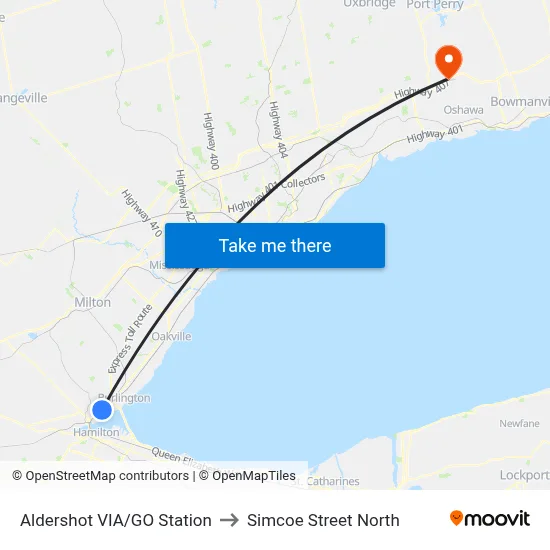 Aldershot VIA/GO Station to Simcoe Street North map