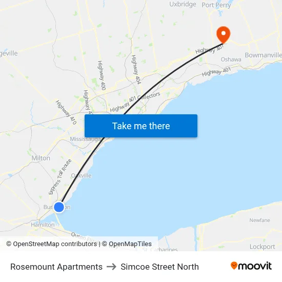 Rosemount Apartments to Simcoe Street North map