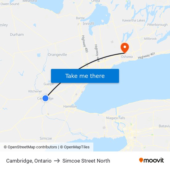 Cambridge, Ontario to Simcoe Street North map
