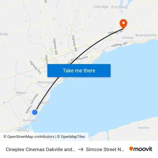 Cineplex Cinemas Oakville and VIP to Simcoe Street North map