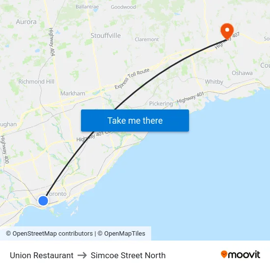 Union Restaurant to Simcoe Street North map