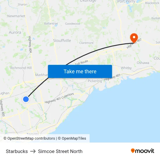 Starbucks to Simcoe Street North map