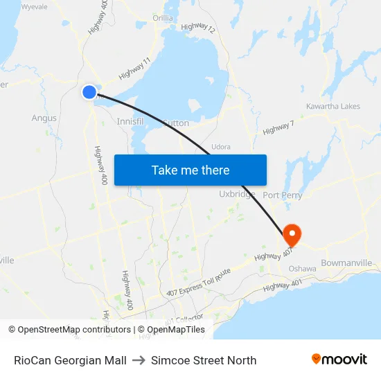 RioCan Georgian Mall to Simcoe Street North map