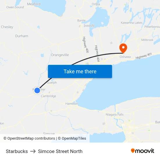 Starbucks to Simcoe Street North map