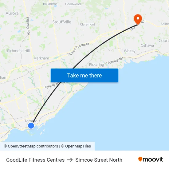 GoodLife Fitness Centres to Simcoe Street North map